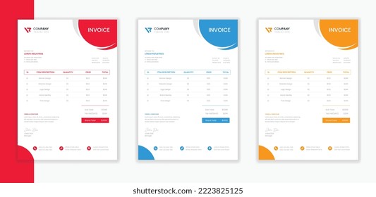 Paquete de plantillas de facturas corporativas profesionales modernas,   diseño de paréntesis vectorial de diseño de factura de negocio A4