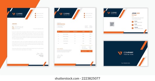 Professional Modern Corporate Stationery design template bundle,  business letterhead with business card  and invoice vector
