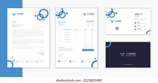 Professional Modern Corporate Stationery design template bundle,  business letterhead with business card  and invoice vector