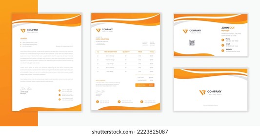 Paquete de plantillas de diseño de estacionería corporativa profesional moderna, membrete comercial con tarjeta de visita y vector de factura