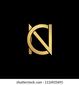 professional modern creative fresh Initial letter CN NC minimalist art logo, gold color on black background