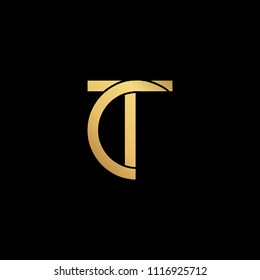 professional modern creative fresh Initial letter CT TC minimalist art logo, gold color on black background