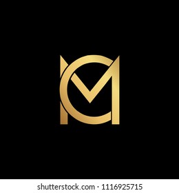 professional modern creative fresh Initial letter CM MC minimalist art logo, gold color on black background