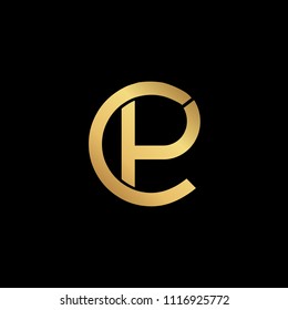professional modern creative fresh Initial letter CP PC minimalist art logo, gold color on black background