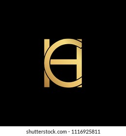 professional modern creative fresh Initial letter CH HC minimalist art logo, gold color on black background