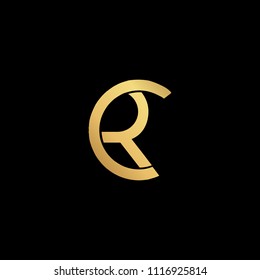 professional modern creative fresh Initial letter CR RC minimalist art logo, gold color on black background