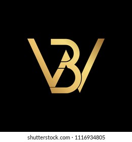 professional modern creative fresh Initial letter BW WB minimalist art logo, gold color on black background