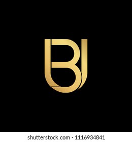 professional modern creative fresh Initial letter BU UB minimalist art logo, gold color on black background