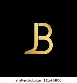 professional modern creative fresh Initial letter BJ JB minimalist art logo, gold color on black background