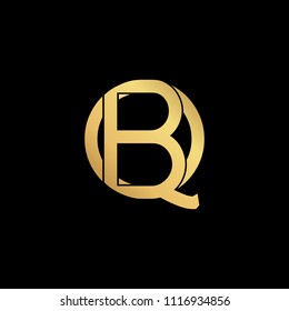 professional modern creative fresh Initial letter QB BQ minimalist art logo, gold color on black background