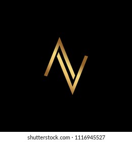 professional modern creative fresh Initial letter AA AV VA minimalist art logo, gold color on black background