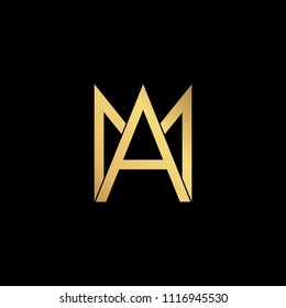 professional modern creative fresh Initial letter AM MA minimalist art logo, gold color on black background