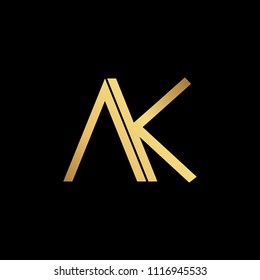 professional modern creative fresh Initial letter AK KA minimalist art logo, gold color on black background