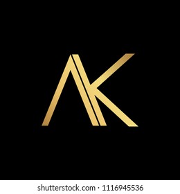 professional modern creative fresh Initial letter AK KA minimalist art logo, gold color on black background