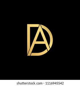 professional modern creative fresh Initial letter AD DA minimalist art logo, gold color on black background