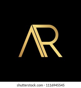 professional modern creative fresh Initial letter AR RA minimalist art logo, gold color on black background