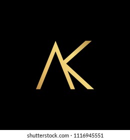 professional modern creative fresh Initial letter AK KA minimalist art logo, gold color on black background