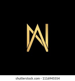 professional modern creative fresh Initial letter AN NA minimalist art logo, gold color on black background