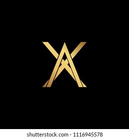 professional modern creative fresh Initial letter AX XA minimalist art logo, gold color on black background