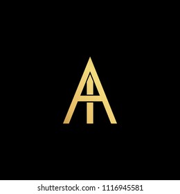 professional modern creative fresh Initial letter AI IA minimalist art logo, gold color on black background