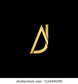 professional modern creative fresh Initial letter AJ JA minimalist art logo, gold color on black background