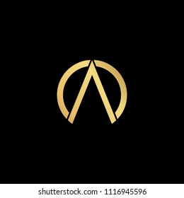 professional modern creative fresh Initial letter AO OA minimalist art logo, gold color on black background