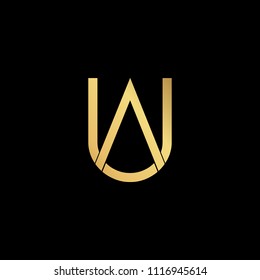 professional modern creative fresh Initial letter AU UA minimalist art logo, gold color on black background