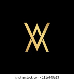 professional modern creative fresh Initial letter AV VA minimalist art logo, gold color on black background