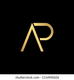 professional modern creative fresh Initial letter AP PA minimalist art logo, gold color on black background