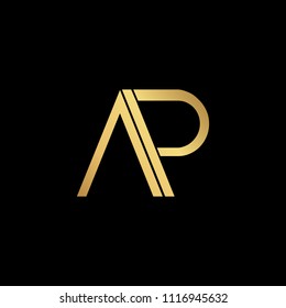 professional modern creative fresh Initial letter AP PA minimalist art logo, gold color on black background