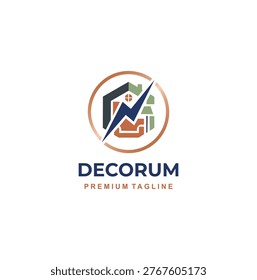 Professional modern decorum logo with architectural building and pillar icon.