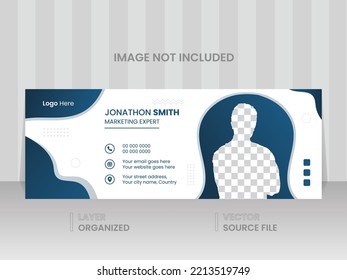 Professional modern email signature design, Email marketing template for multipurpose agency, Creative vector cover size web layout, Unique concept with blue gradient color, Brand identity banner