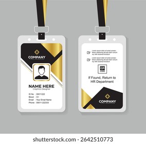 Professional Modern ID Card Template for Corporate Staff and Employees Editable Design with QR Orange in Gold, Black, and White