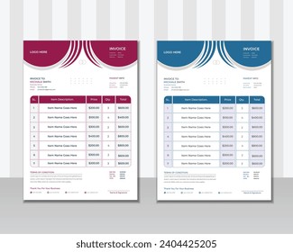 Professional Modern Invoice Colorful Design Template With Vector