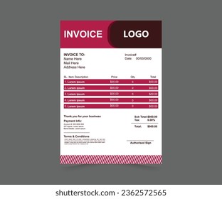 Professional and modern invoice template, Invoice bill design template. Bill form business invoice and Office bill Design.