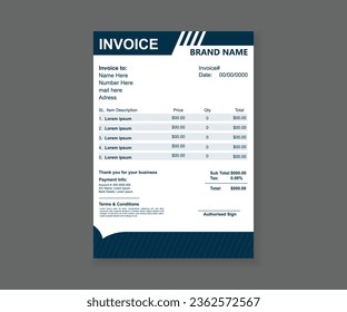 Professional and modern invoice template, Invoice bill design template. Bill form business invoice and Office bill Design.