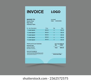 Professional and modern invoice template, Invoice bill design template. Bill form business invoice and Office bill Design.