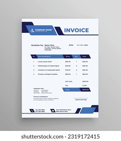 Professional and modern invoice template. Invoice Layout with Blue color.