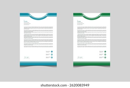 Professional and modern letterhead design templates in blue and green themes, ideal for business correspondence, resumes, or formal documents. Clean layout with stylish curved accents for a polished,  - Powered by Shutterstock - Get 15% off with code: PIKWIZARD15