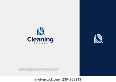 Professional Modern logo cleaning company design window cleaning service with sparkles. Vector illustration concept
