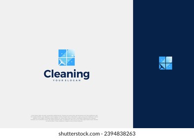 Professional Modern logo cleaning company design window cleaning service with sparkles. Vector illustration concept
