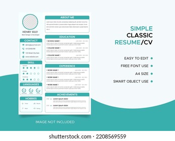 Professional modern and minimal resume or cv template