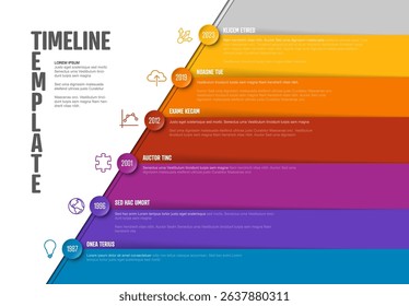 A professional and modern timeline template showing years, events, and milestones in a gradient design. Use this timeline template for business reports, history presentations, or project planning.