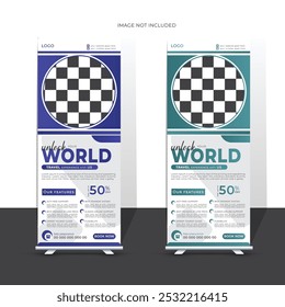 Professional and modern tour or travel roll up banner design template set 