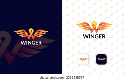 Professional, Modern, Unique  Winger Logo Design Template with letter W and Wing.