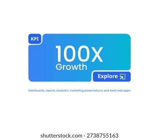 A professional and modern vector button icon illustrating a 100x business growth KPI (Key Performance Indicator). Designed for light and white backgrounds, this scalable graphic is perfect for analytics dashboards, business intelligence apps, reports, web interfaces, and UI,UX designs. The icon emphasizes performance metrics, growth tracking, and progress visualization, making it ideal for corporate presentations, infographics, and digital products. Its minimalist style ensures clarity and visibility on white surfaces, enhancing professional data communication.