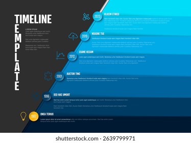 Professional, modern, vertical timeline template graphic design for business presentations and corporate history.Timeline template for showcase milestones, data, progress effectively in your reports