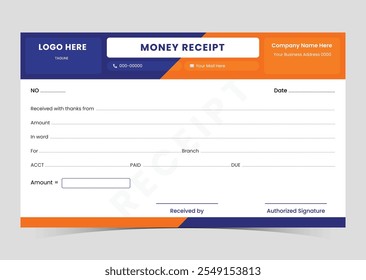 Professional Money Receipt Template, Clean and Modern Receipt Template.