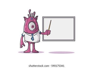 Professional Monster teaching on whiteboard. vector Illustration. Isolated on white background.