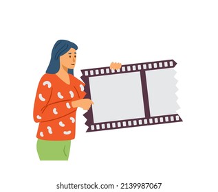 Professional Motion Designer Or Video Film Editor Female Character, Flat Cartoon Vector Illustration Isolated On White Background. Animation And Video Production.